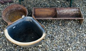 CAST IRON LONG TROUGH MARKED PAGE GIRLING MELTON + CAST IRON ROUND TROUGH + CORNER MOUNTED WALL