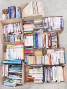 13 X BOXES OF ASSORTED BOOKS, CD'S, DVD'S AND RECORDS, THE BOOKS TO INCLUDE GEORGETTE HEYER,