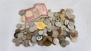 BOX OF ASSORTED FOREIGN COINAGE.