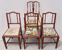 THREE EDWARDIAN BEDROOM CHAIRS WITH NEEDLEWORK SEATS ALONG WITH 1 FURTHER INLAID MAHOGANY BEDROOM