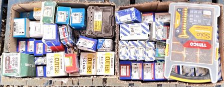 TWO BOXES CONTAINING AN EXTENSIVE QUANTITY OF BOXED SCREWS AND FIXINGS (NOT ALL COMPLETE BOXES).