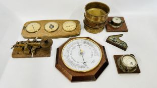 A GROUP OF COLLECTABLES TO INCLUDE RUSSELL BAROMETER, GAUGES, MANUAL MORSE CODE MACHINE,
