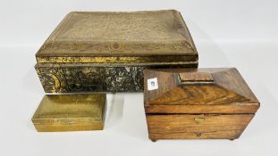 AN EARLY C20TH GERMAN EMBOSSED RECTANGULAR TIN, THE BASE INSCRIBED E.