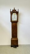 AN EARLY C19TH OAK ARCHED DIAL LONG CASE CLOCK,