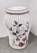 A LARGE PAINTED WICKER LAUNDRY BIN, H 78CM.