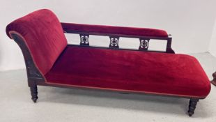 ANTIQUE MAHOGANY FRAMED CHAISE LOUNGE.