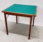 A FOLDING BAISE TOP CARD TABLE 78 X 78CM.