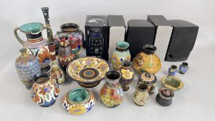 A LARGE GROUP OF GOUDA VARIOUS DESIGNS (SOME A/F) + A BOX SPEAKERS INC.