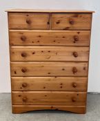 A PINE FRONTED 2 OVER 5 DRAWER CHEST, W 79CM X D 40CM X H 103CM.