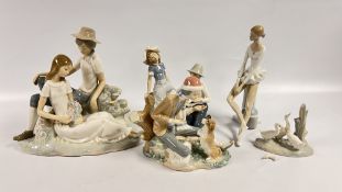 FOUR NAO FIGURE GROUPS TO INCLUDE GIRL WITH DOG, SEATED COUPLE,