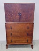 VINTAGE OAK LINEN CHEST, 3 DRAWERS BELOW TWO DOOR SHELVED CUPBOARD, W 76CM X D 46CM X H 126CM.