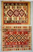TWO VINTAGE KILM RUGS EACH W 93CM, L 123CM (1 A/F).