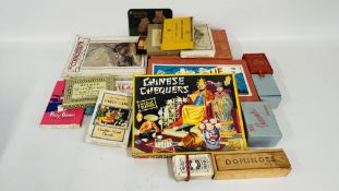 A BOX OF ASSORTED VINTAGE GAMES TO INCLUDE CHINESE CHEQUERS,