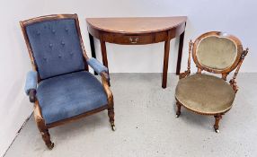 A GEORGE III MAHOGANY D SHAPED SIDE TABLE WITH FRIEZE DRAWER,
