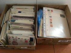 STAMPS: TWO SMALL BOXES, ONE WITH FIRST DAY AND OTHER COVERS TO INCLUDE GREENLAND, RAILWAY, ARMY,