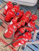 16 ASSORTED FIRE EXTINGUISHERS INC E FIRE WATER, CO2 ETC. - REQUIRE RE CERTIFICATION BEFORE USE.