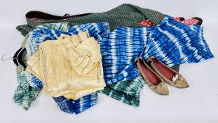 A VINTAGE KAFTAN WITH PAISLEY PATTERN, GREEN STRIPED GOWN,