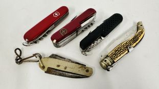 FIVE VARIOUS FOLDING POCKET KNIVES TO INCLUDE 
