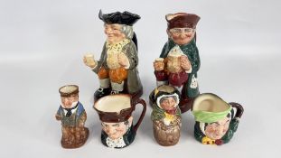 A GROUP OF 6 ROYAL DOULTON CHARACTER / TOBY JUGS TO INCLUDE OLD CHARLIE,