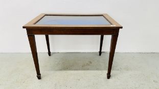 REPRODUCTION MAHOGANY VITRINE, W 76CM WITH INLAID DETAIL.