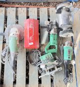 A GROUP OF POWER TOOLS TO INCLUDE - HITACHI G 23SC2 9 INCH GRINDER,