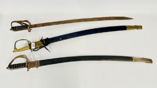 3 ASSORTED DECORATIVE SWORDS.