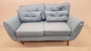 FRENCH CONNECTION HOME TWO SEAT BLUE UPHOLSTERED SOFA WITH BUTTON BACK DETAIL, W 160CM.