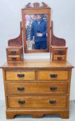 EDWARDIAN SATIN WOOD 2 OVER 2 DRAWER DRESSING CHEST WITH 4 DRAWER MIRRORED UPSTAND.