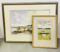 A FRAMED AND MOUNTED WATERCOLOUR TITLED MORNING LIGHT BRANCASTER STAITHE NORFOLK BEARING SIGNATURE