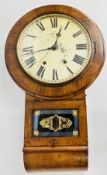 ANTIQUE MAHOGANY CASED DROP DIAL WALL CLOCK.