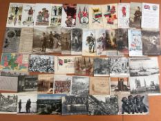 POSTCARDS: PACKET WITH WW1 INTEREST CARDS, COMIC, SENTIMENT, A FEW RPs AND SILK GREETINGS CARDS ETC.