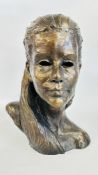 A BRONZED PLASTER PORTRAIT BUST OF A GIRL, HEIGHT 41CM.