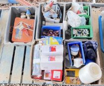 THREE BOXES CONTAINING PLUMBERS TOOLS AND FITTINGS TO INCLUDE AGA X 11 BRAISING TORCH KIT, TORCH,