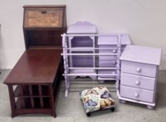 A GROUP OF OCCASIONAL AND BEDROOM FURNITURE TO INCLUDE PAINTED PINE 2 DRAWER CHESTS,