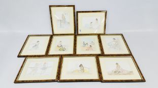 A GROUP OF FRAMED AND MOUNTED SEMI NUDE WATERCOLOUR STUDIES BEARING INITIALS J.M.D (JAMES M.