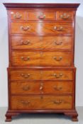 ANTIQUE C18TH GEORGE III MAHOGANY CHEST ON CHEST OF DRAWERS, W 112CM X D 56CM X H 188CM.