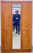 ALSTONS CHERRYWOOD FINISH DOUBLE WARDROBE WITH CENTRAL MIRRORED PANEL, W 114CM, D 51CM, H 190CM.