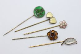 FIVE SILVER ENAMELLED SCANDINAVIAN STICK PINS TO INCLUDE DAVID ANDERSON.