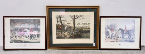 3 HUNTING PRINTS BROCKLESBY HOUNDS DEDICATED TO THE EARL OF YARBOROUGH FRAMED & GLAZED.