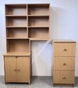 BEECH FINISH TWO DOOR CUPBOARD WITH TOP DESK SLIDE,