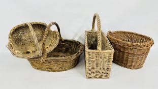 4 X VARIOUS WICKER BASKETS.