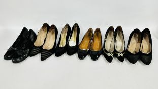 SIX PAIRS OF VINTAGE LADIES COURT SHOES TO INCLUDE SALVATORE FERRAGAMO & CHARLES JOURDAN.
