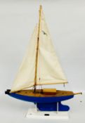 LARGE MODEL YACHT ON STAND, H 82CM, L 60CM.