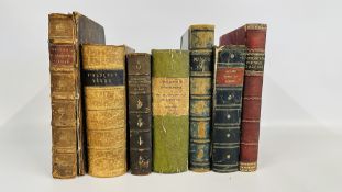 A GROUP OF 7 BOOKS TO INCLUDE RICHARD HOOKER OF THE LAWS OF ECCLESIASTICAL POLITIE LONDON 1617,