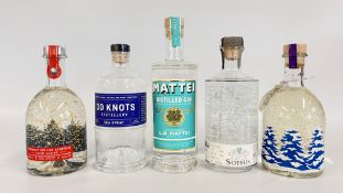 5 X 70CL BOTTLES OF GIN TO INCLUDE SOTHIS, MATTEI, 30 KNOTS & MERRY CLEMENTINE EXAMPLES.