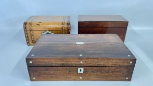 A VICTORIAN INLAID WALNUT WORKBOX (LACKING FITTINGS), WIDTH 27.