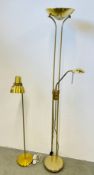 2 X BRASS FINISH FLOOR LAMPS, THE TALLEST 181CM - SOLD AS SEEN.