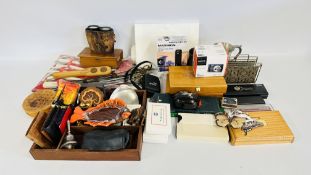 TWO BOXES OF COLLECTABLES TO INCLUDE CIGAR BOXES AND TANKARDS,