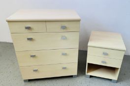 MODERN TWO OVER THREE DRAWER CHEST + MATCHING TWO DRAWER BEDSIDE CHEST.