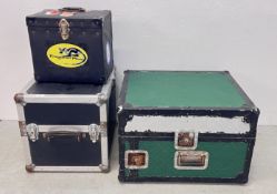 GROUP OF 3 VINTAGE STYLE FLIGHT CASES, THE LARGEST 54 X 62CM.